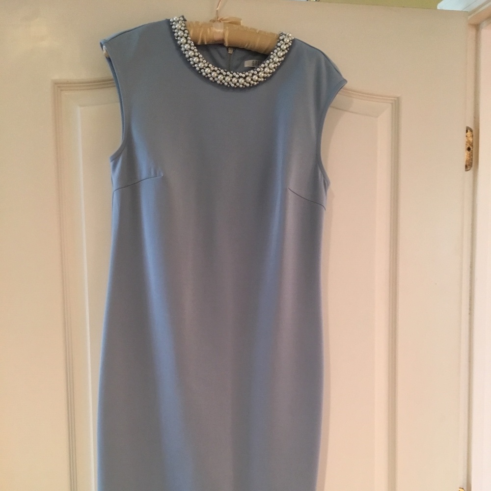 Ice Blue Spense dress with pearl/rhinestone collar